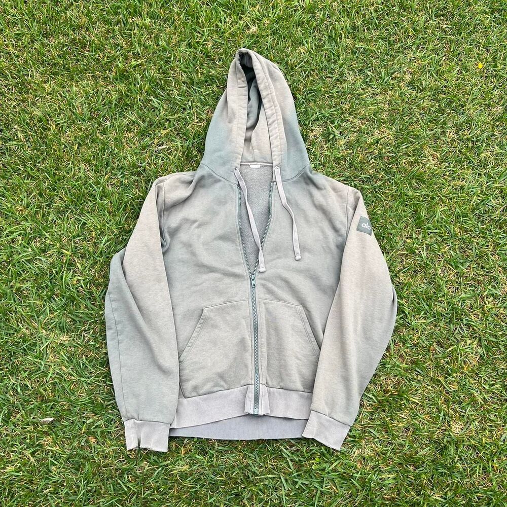Alo yoga zip up hoodie green distressed mens size M